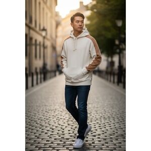 SUPREME  Paneled Hooded Heavy Sweatshirt Natural Authentic Hoodie Size Large